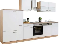 Respekta Küchenzeile ohne E-Geräte 310 cm Weiß-Eiche Sägerau