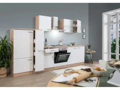 Respekta Küchenzeile ohne E-Geräte 300 cm Weiß-Eiche Sägerau