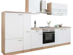 Respekta Küchenzeile ohne E-Geräte 300 cm Weiß-Eiche Sägerau