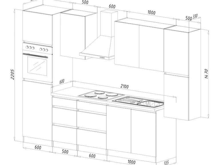 Respekta Küchenzeile ohne E-Geräte 320 cm Grifflos Weiß Matt