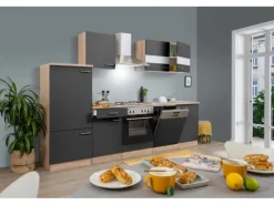 Respekta Küchenzeile ohne E-Geräte LBKB280ESG 280 cm Grau-Eiche Sonoma Sägerau
