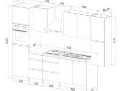 Respekta Küchenzeile ohne E-Geräte 320 cm Grifflos Weiß Matt-Eiche Sägerau