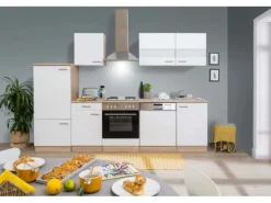 Respekta Küchenzeile ohne E-Geräte LBKB280ESW 280 cm Weiß-Eiche Sonoma Sägerau