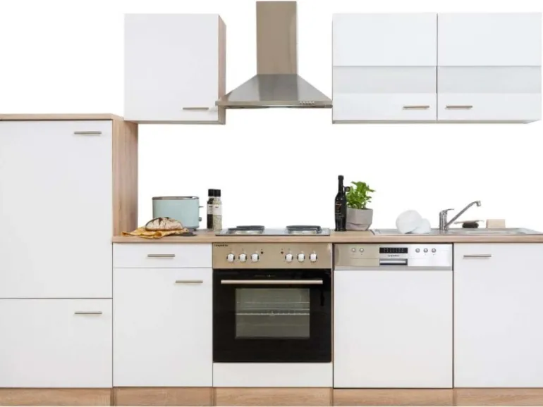Respekta Küchenzeile ohne E-Geräte LBKB280ESW 280 cm Weiß-Eiche Sonoma Sägerau