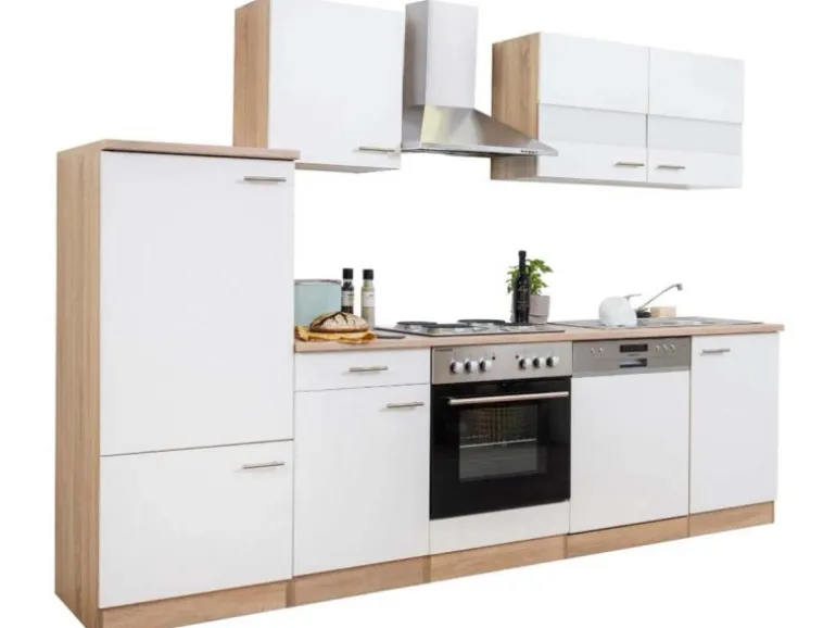 Respekta Küchenzeile ohne E-Geräte LBKB280ESW 280 cm Weiß-Eiche Sonoma Sägerau