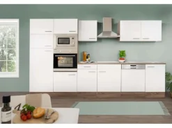Respekta Küchenzeile ohne E-Geräte 340 cm Weiß Seidengl.-Eiche York