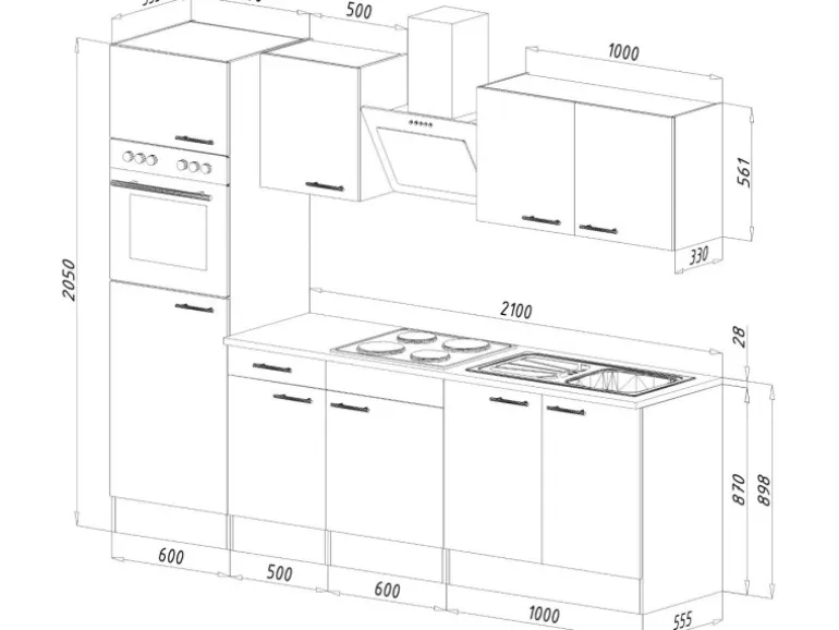 Respekta Küchenzeile ohne E-Geräte 270 cm Schwarz Seidengl.-Eiche York
