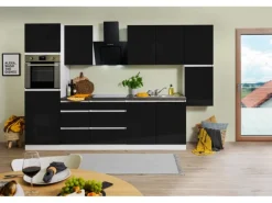 Respekta Küchenzeile ohne E-Geräte 320 cm Grifflos Schwarz Hochglanz-Weiß