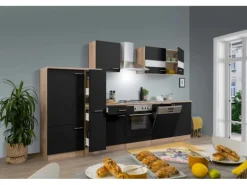 Respekta Küchenzeile ohne E-Geräte 310 cm Schwarz-Eiche Sägerau