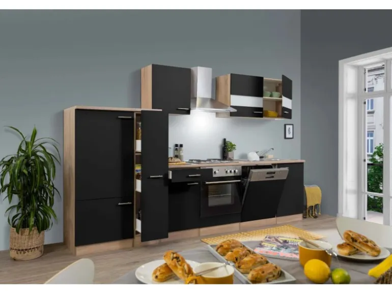 Respekta Küchenzeile ohne E-Geräte 310 cm Schwarz-Eiche Sägerau