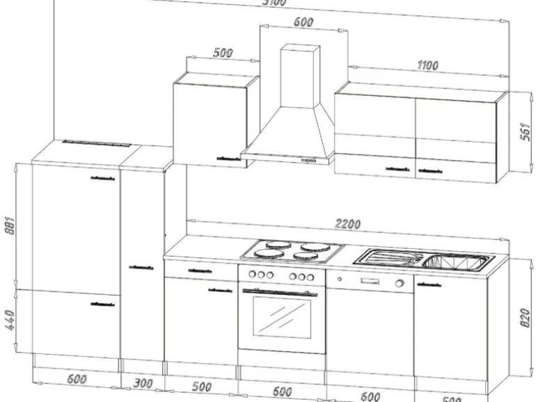 Respekta Küchenzeile ohne E-Geräte 310 cm Schwarz-Eiche Sägerau