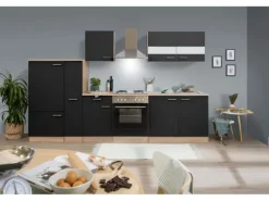 Respekta Küchenzeile ohne E-Geräte 300 cm Schwarz-Eiche Sägerau