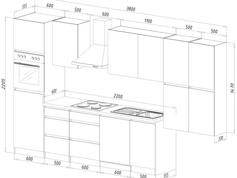 Respekta Küchenzeile ohne E-Geräte 380 cm Grifflos Grau Hochglanz-Weiß