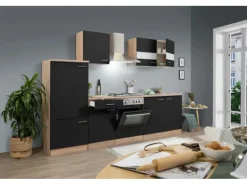 Respekta Küchenzeile ohne E-Geräte 270 cm Schwarz-Eiche Sägerau