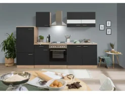 Respekta Küchenzeile ohne E-Geräte 270 cm Schwarz-Eiche Sägerau