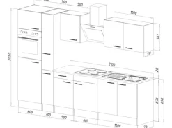 Respekta Küchenzeile ohne E-Geräte 300 cm Weiß Seidengl.-Eiche York