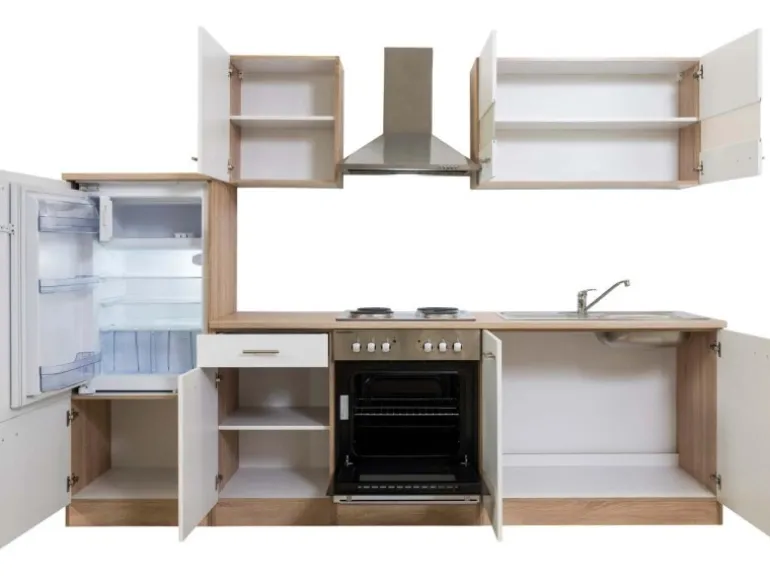 Respekta Küchenzeile ohne E-Geräte LBKB270ESW 270 cm Weiß-Eiche Sonoma Sägerau