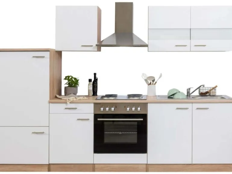 Respekta Küchenzeile ohne E-Geräte LBKB270ESW 270 cm Weiß-Eiche Sonoma Sägerau