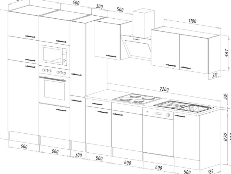 Respekta Küchenzeile ohne E-Geräte 370 cm Weiß Seidengl.-Eiche York