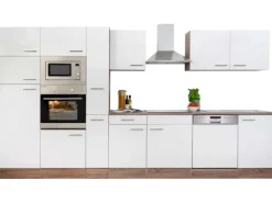 Respekta Küchenzeile ohne E-Geräte 370 cm Weiß Seidengl.-Eiche York