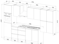 Respekta Küchenzeile ohne E-Geräte 370 cm Grifflos Schwarz Hochgl.-Eiche Sägerau