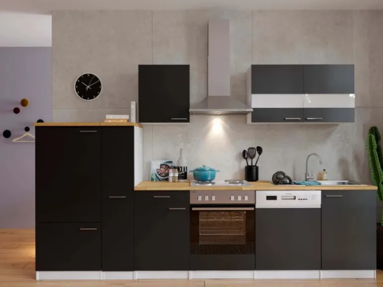 Respekta Küchenzeile ohne E-Geräte 310 cm Schwarz-Weiß