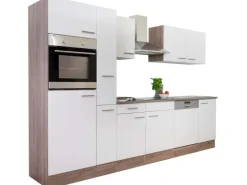 Respekta Küchenzeile ohne E-Geräte 310 cm Weiß Seidengl.-Eiche York