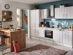 Respekta Landhaus Küchenzeile Anton 310 cm mit Kücheninsel Lärche Weiß