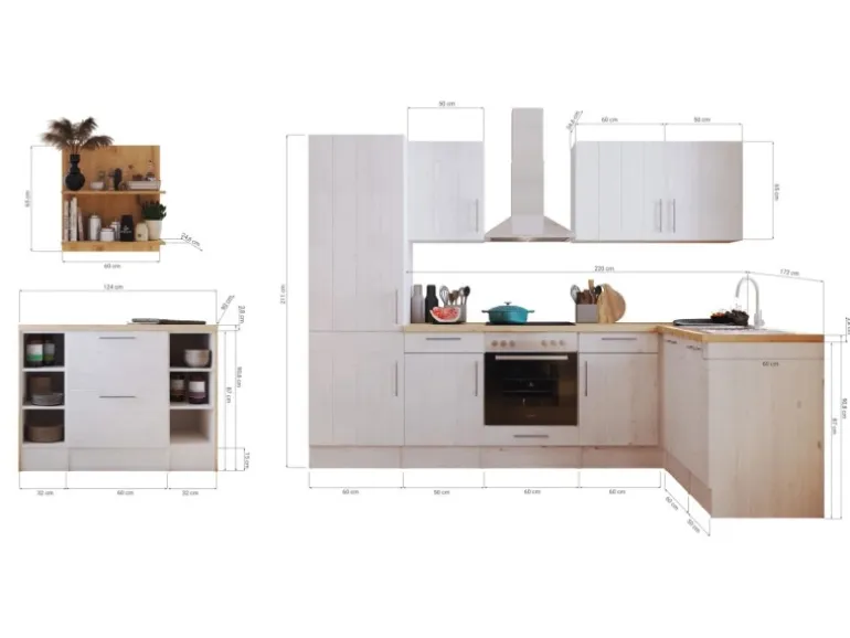 Respekta Landhaus Winkelküche Anton 280 x 172 cm mit Kücheninsel Lärche Weiß