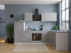 Respekta L-Küchenblock Malia mit E-Geräten 280 cm Beton Fronten