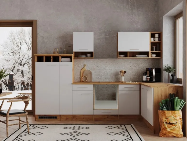 Respekta L-Küchenzeile Hilde LBBEKBL310EWC ohne E-Geräte 310 cm Weiß