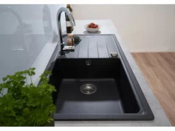 Respekta Massivgranit-Einbauspüle Columbia 100 cm x 50 cm Schwarz