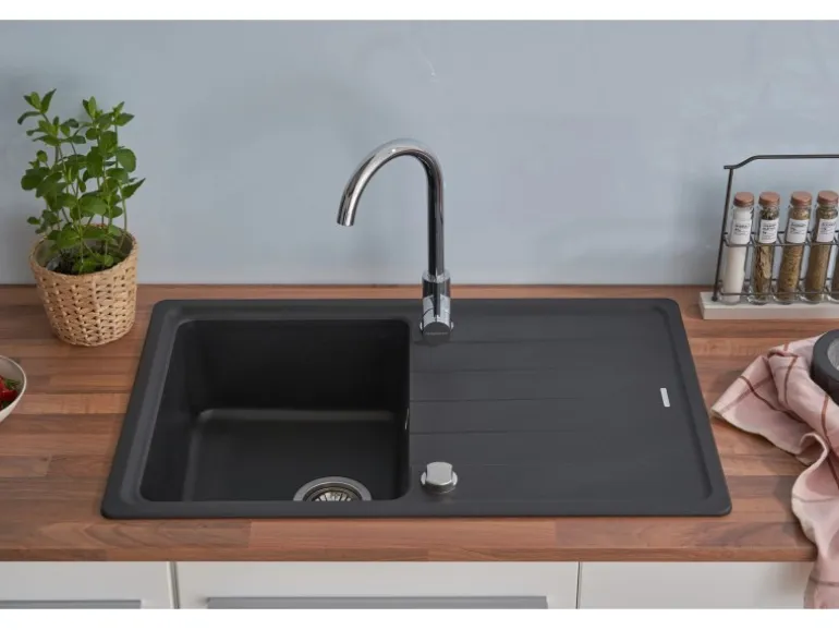 Respekta Massivgranit-Einbauspüle Columbia 78 cm x 50 cm Schwarz