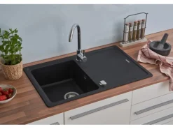 Respekta Massivgranit-Einbauspüle Columbia 78 cm x 50 cm Schwarz