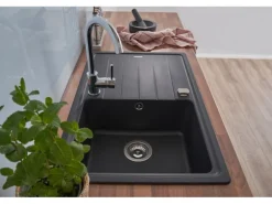 Respekta Massivgranit-Einbauspüle Columbia 78 cm x 50 cm Schwarz