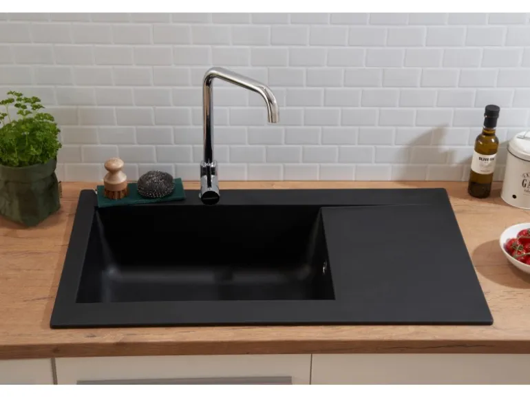 Respekta Mineralite Einbauspüle Denver 86 x 50 cm Schwarz