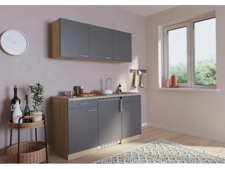 Respekta Miniküche KB150ESG 150 cm Grau