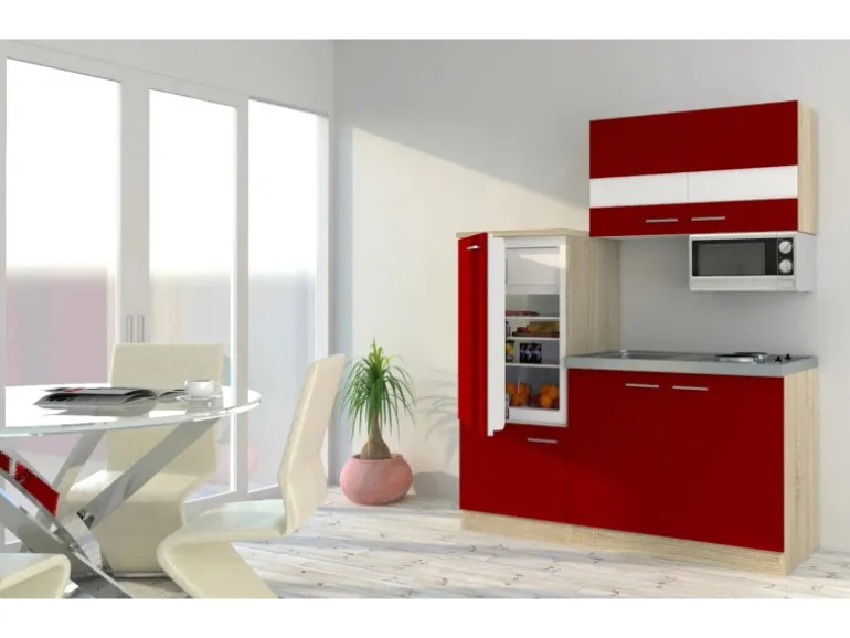 Respekta Miniküche KB160ESRMI 160 cm Rot-Eiche Sonoma Nachbildung Mikrowelle