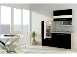 Respekta Miniküche KB160ESSMI 160 cm Schwarz-Eiche Sonoma Nachbildung Mikrowelle