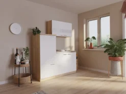 Respekta Miniküche KB160ESW 160 cm Weiß-Eiche Sonoma Sägerau Nachbildung
