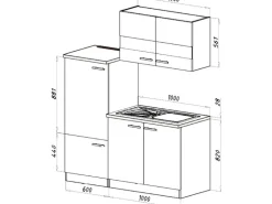 Respekta Miniküche KB160ESWMI 160 cm Weiß-Eiche Sonoma Nachbildung Mikrowelle