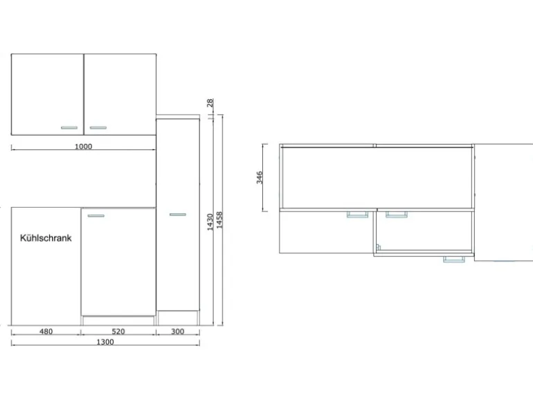 Respekta Miniküche MK130ESSOSC 130 cm Schwarz-Eiche Sägerau Nachbildung