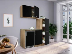 Respekta Miniküche MK130ESSOSC 130 cm Schwarz-Eiche Sägerau Nachbildung