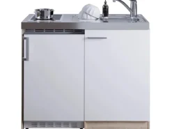 Respekta Miniküche MK100ESWC 100 cm Weiß-Eiche Sägerau Nachbildung