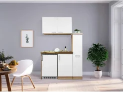 Respekta Miniküche MK130ESWOSC 130 cm Weiß-Eiche Sägerau Nachbildung