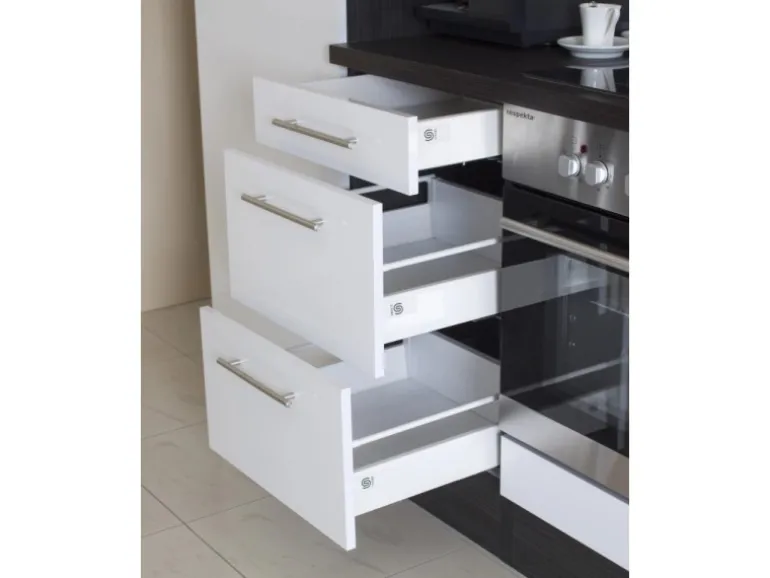 Respekta Premium Inselküche 310 cm Grau Hochglanz-Weiß