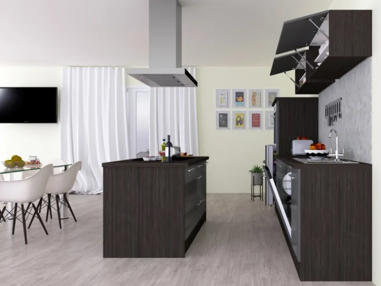 Respekta Premium Inselküche 310 cm Grau Hochglanz-Eiche Grau