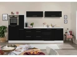 Respekta Premium Inselküche 310 cm Schwarz Hochglanz-Weiß