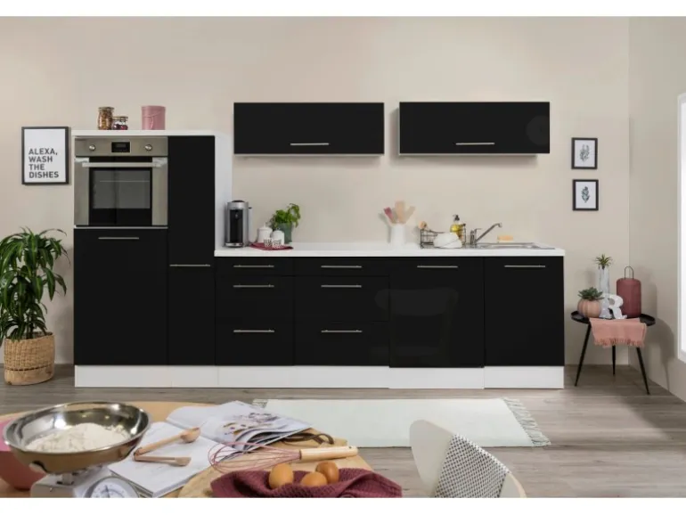 Respekta Premium Inselküche 310 cm Schwarz Hochglanz-Weiß