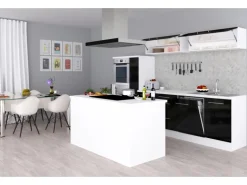 Respekta Premium Inselküche 310 cm Schwarz Hochglanz-Weiß